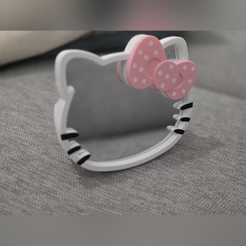 Kitty Tabletop Mirror with Pink Bow And Storage Pocket